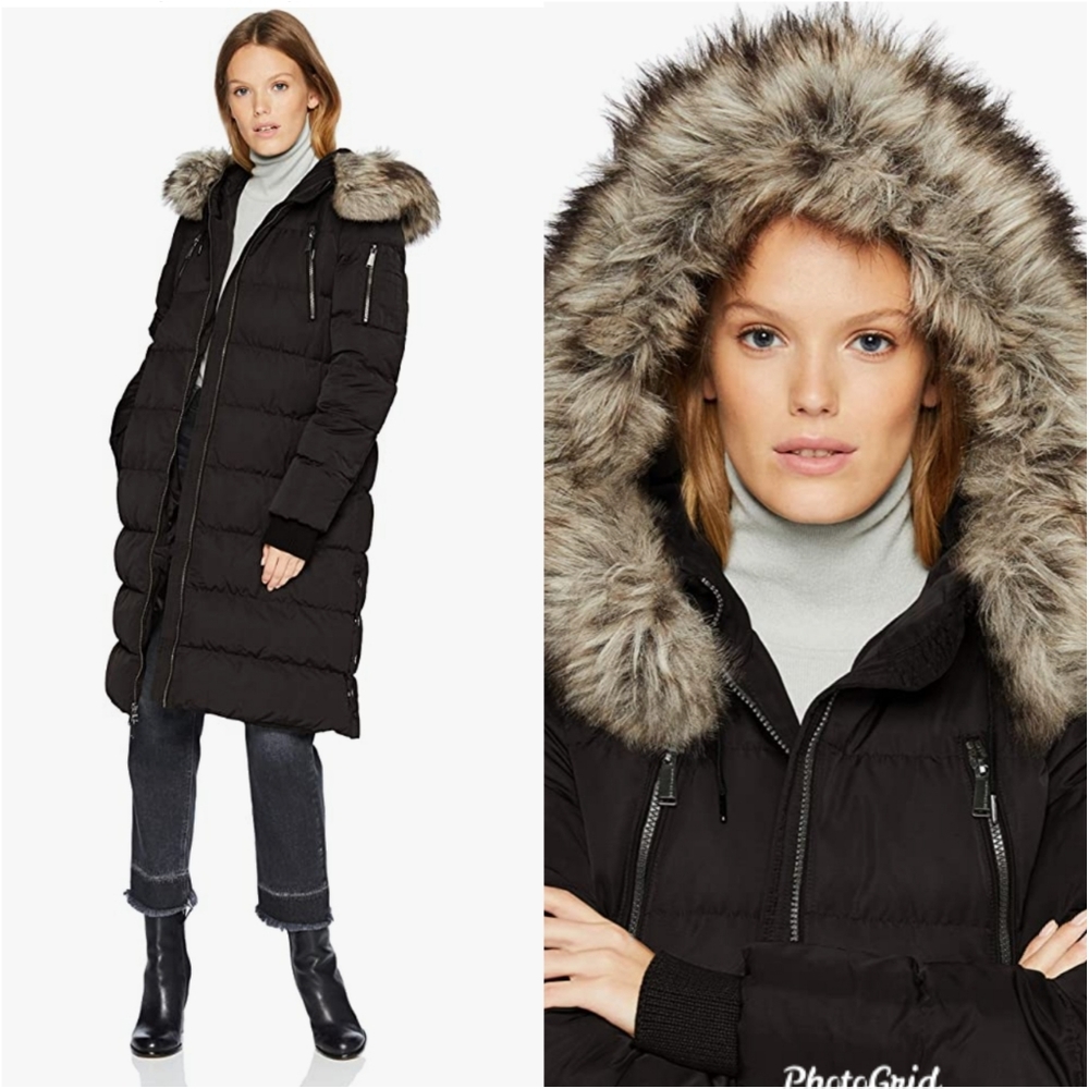 BCBGeneration Black Faux-Fur Hooded Puffer Coat Waterproof 2X